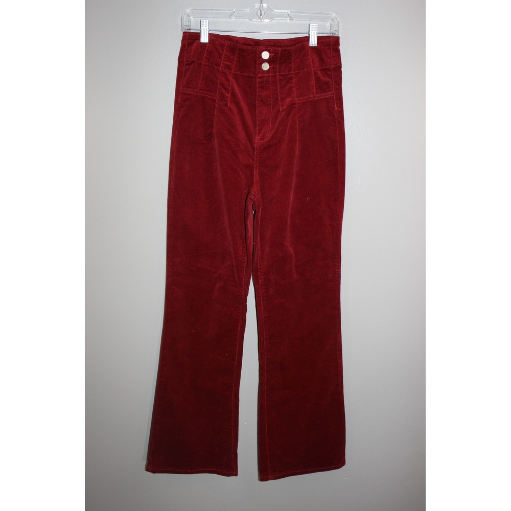 Avec Les Filles Corduroy Pants Womens 10 Burgundy Red New High Waist Wide Leg